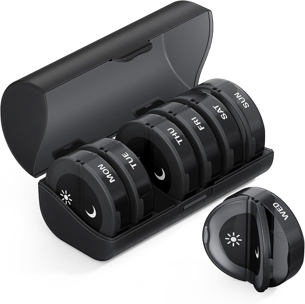 TookMag Pill Organizer 2 Times a Day, Medicine Pills Organizer, Weekly Pill Organizers AM PM Pill Box, Large Capacity 7 Day Pill Box for Medicine/Vitamin/Fish Oil/Supplements (Black)