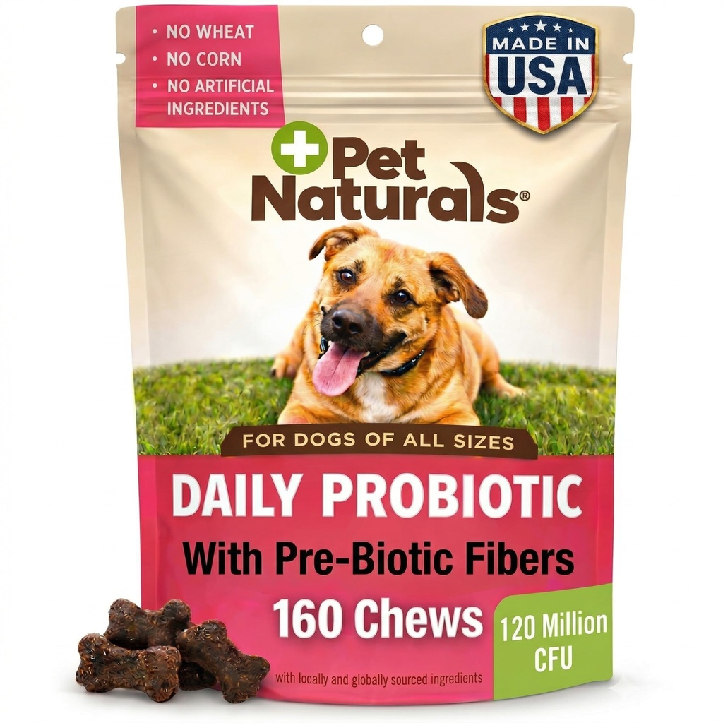 Pet Naturals Daily Probiotic for Dogs, Duck Flavor, 160 Kauwen - 120M CFUs Pre en Probiotica voor honden Digestieve gezondheid, Gut Health, Immune Support, diarree, Allergieën en jeuken