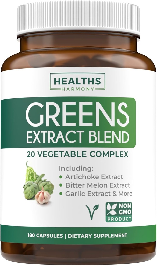 Super Greens Antioxidanten Superfoods 2250mg Supplement - 20 Ingrediënten met Spruitjes, Paddenstoelen, Wortels, Knoflook, Bittermeloen, Artichoke, Selderijzaad, Cayennepeper, Alfalfa NON GMO - 180 Capsules