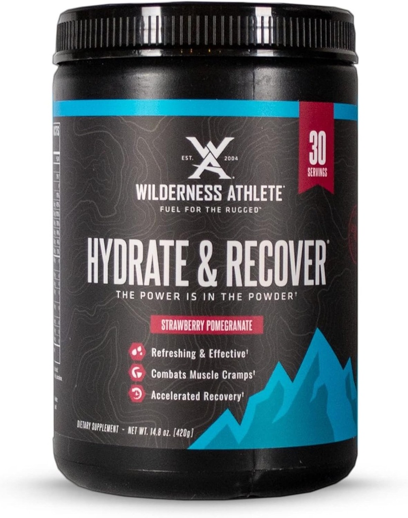 Wilderness Atlete - Hydrate & Recover .. Vloeistof Hydration Powder Electrolyte Drink Mix - Recover Sneller met Bcaas - Hydrate Powder met 1000 mg vitamine C - 30 Serving Tub (Strawberry Poomegranaat)