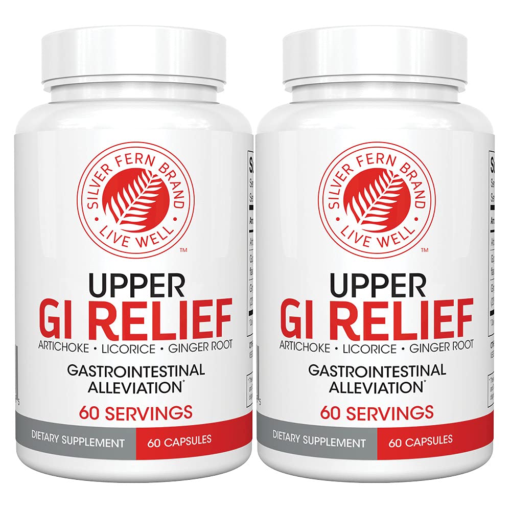 Silver Fern GI Relief - Natural Herbal Supplement - Alle natuurlijke met Artichoke Leaf Extract, Gemberwortel Extract, en GutGuard Licorice Flavonoïden (2 flessen - 120 capsules - 60 dagen levering)