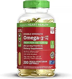 600mg Omega-3 van visolie met 50 mcg vitamine D3 (200 ct.) - Ondersteunt hartgezondheid