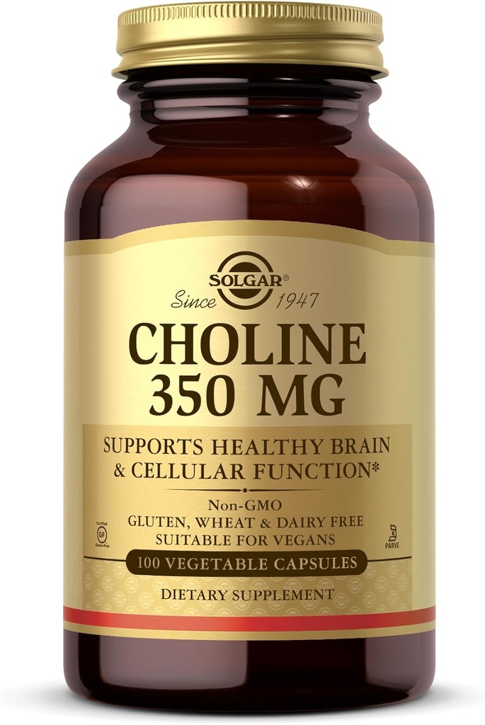 Solgar Choline 350 mg - 100 plantaardige capsules - Non-GMO, Vegan, Kosher - 100 porties