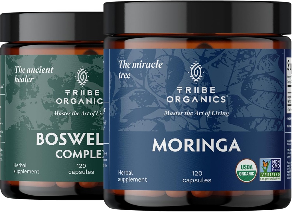 TRIBE ORGANISCS Vitality Duo - Boswellia Complex - Moringa - voor gezamenlijke ondersteuning, spierverlossing, energie, gewichtsverlies, hersenfunctie