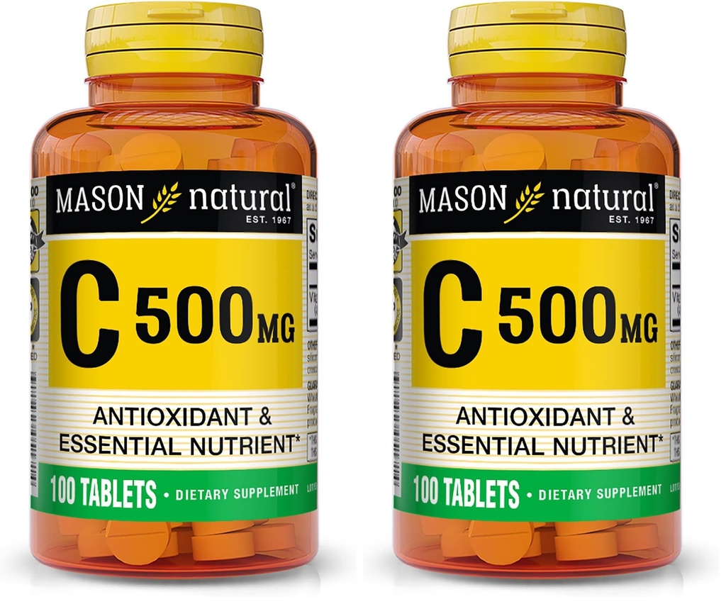 MASON NATUURLIJKE Vitamine C 500 mg - Ondersteunt gezond immuunsysteem, antioxidant en essentiële voedingsstoffen, 100 tabletten (verpakking van 2)