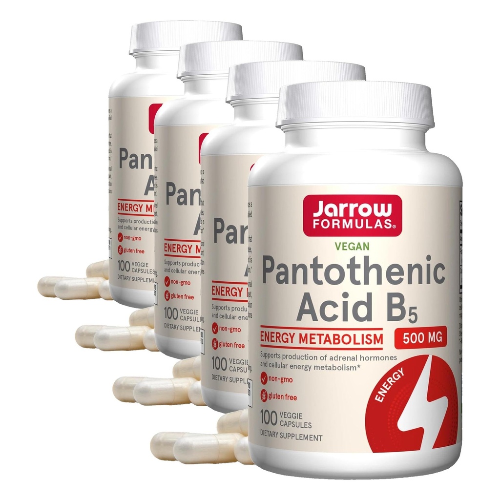 Jarrow Formulas Pantothenic Acid B5 500 mg - 100 Veggie Caps - Essential B Vitamine Dieet Supplement - Energy Production & Metabolisme Support - 100 Servers (pakket van 4)