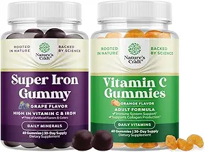 Bundel van heerlijke Iron Gummies voor vrouwen en mannen - IJzer Supplement voor vrouwen en mannen met vitamine C voor hogere absorptie en kauwbare vitamine C Gummies voor volwassenen - Halal Vitamine C Immune Ondersteuning