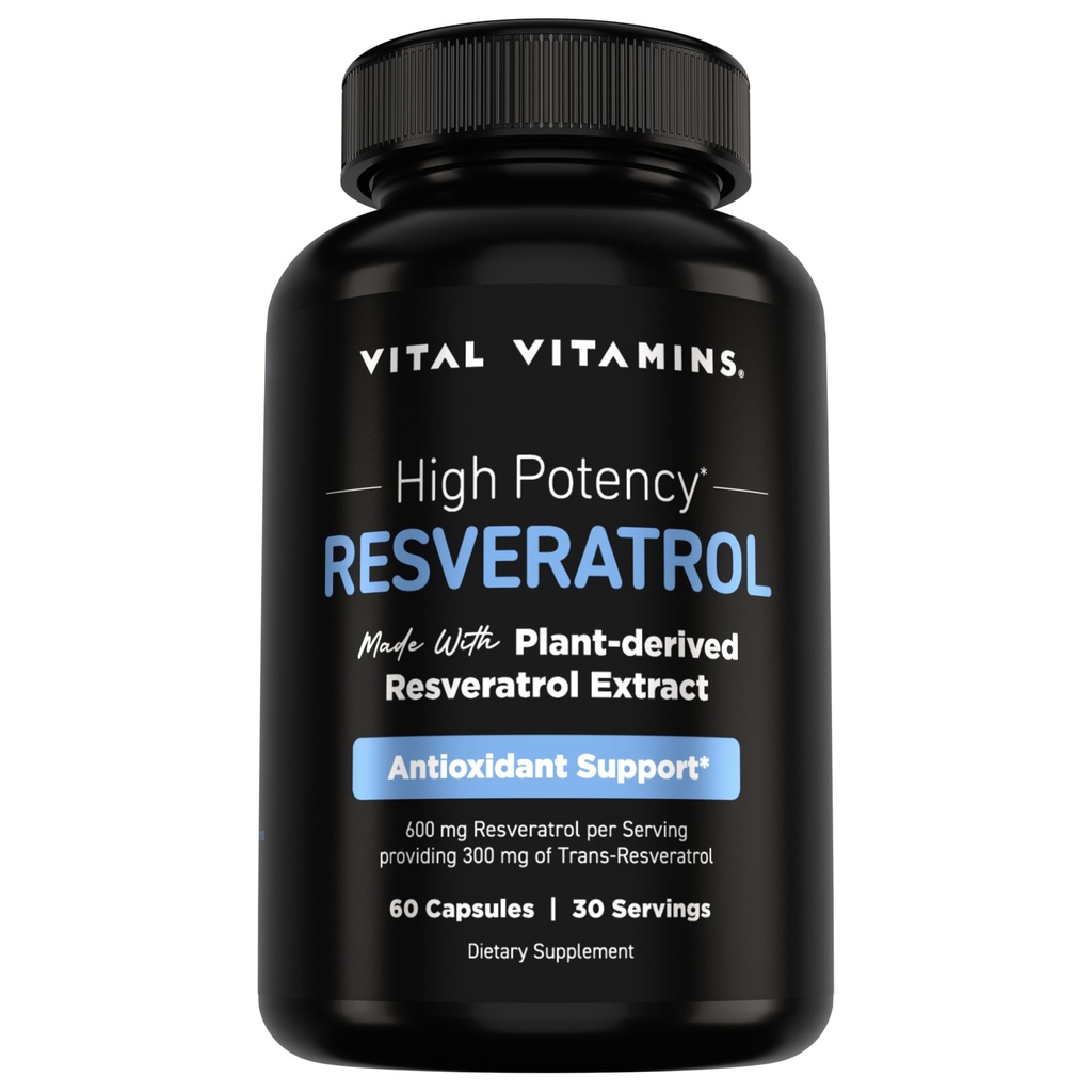 Vitale vitamines Resveratrol Supplement - Antioxidant Ondersteuning, Cellular Longevity, Cognitive Functie - 60 Capsules