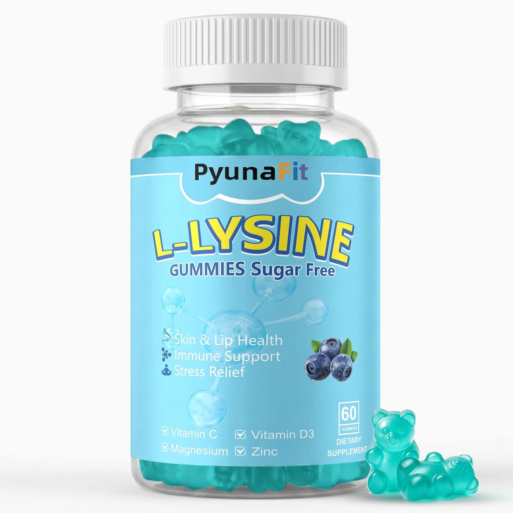 L-Lysine Gummies 1000mg, 5 in 1 Extra sterkte voor Immune Support, Huid & Lip Gezondheid, Kauwbare Lysine Supplement voor kinderen Volwassenen, 60 Tellen