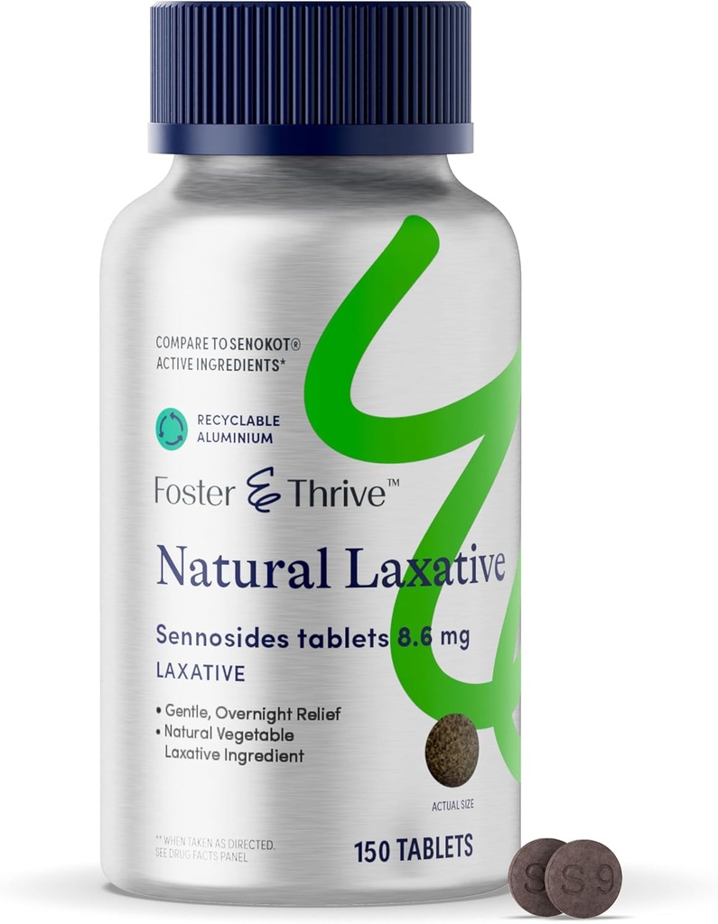 Foster & Thrive Senna Laxative, 150 tabletten, natuurlijke plantaardige ingrediënten, dag en nacht Bowel Relief for Constipatie, Bloating, Onregelmatigheid, Vergelijkbaar met Senokot- S
