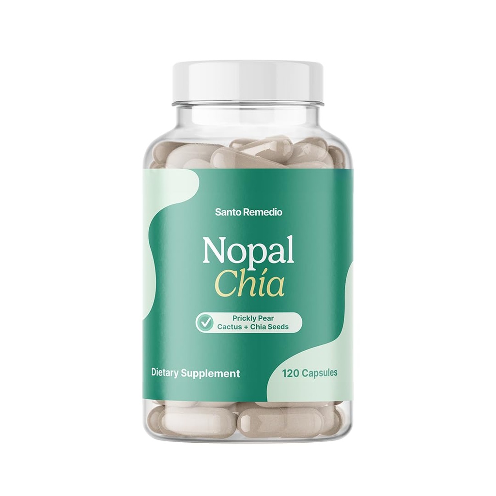 Santo Remedio Nopal Chia, Prickly Pear Cactus en Chia Powder Dieetsupplement, Klinisch bewezen ingrediënten, Glutenvrij, Non-GMO, Geen toegevoegde suiker, 120 capsules, 60 porties per container
