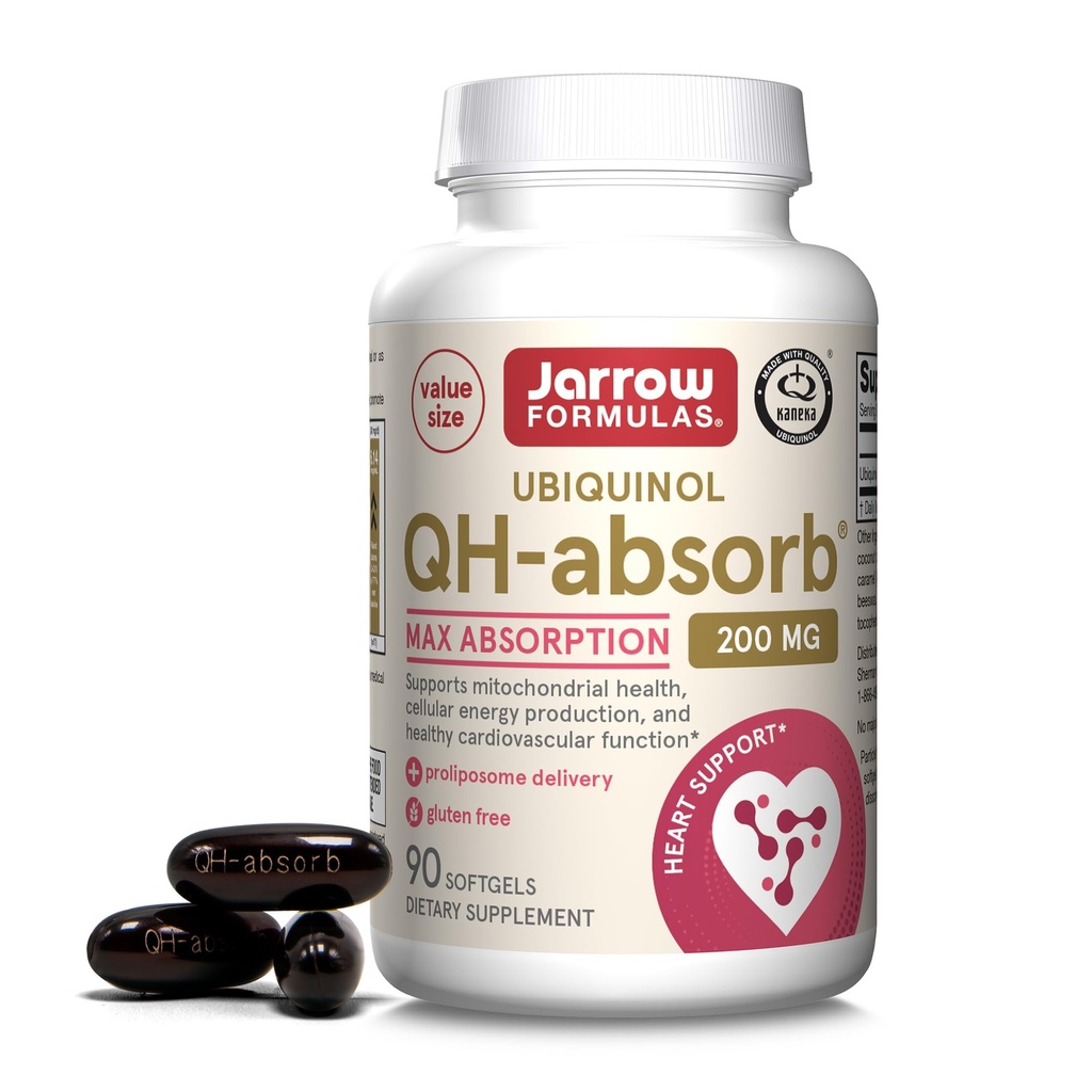 Jarrow Formules QH-Absorb 200 mg - Active Antioxidant Form of Co-Q10 - Dieetsupplement - Ondersteunt Mitochondriale Energie Productie & Cardiovasculaire Gezondheid - 90 Softgels