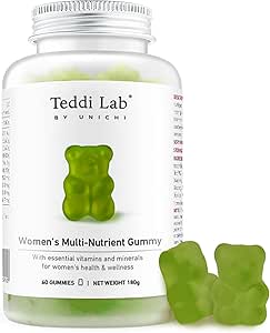 Unichi Vrouwen Multi-Nutrient Gummy, 18 Essentiële Vitaminen & Mineralen Speciaal ontworpen voor vrouwen, niet-GMO, Lime Flavour, 60 Tel.