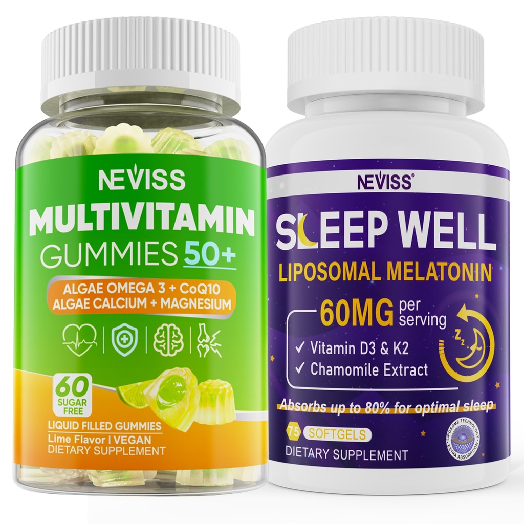 NEVISS Vrouwen & mannen 50+ Multivitamine Gummy en Melatonine 60mg bundel