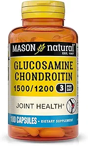 Mason natuurlijke Glucosamine Chondroitin 1500/1200 3 per dag met vitamine C, ondersteunt gezamenlijke gezondheid, verbeterde flexibiliteit en mobiliteit, 180 capsules