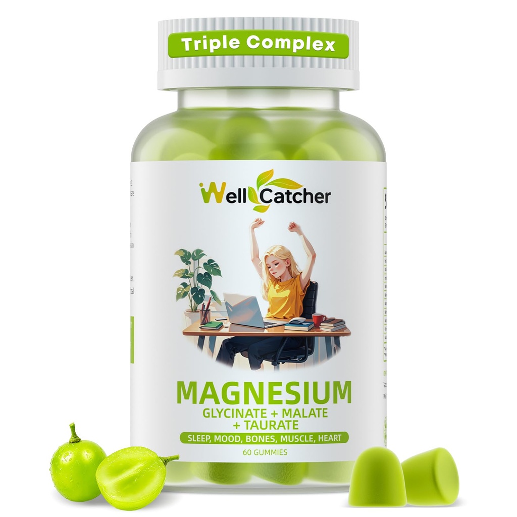Magnesium Complex Gummies voor volwassenen: Triple Magnesium Supplement met Magnesium Glycinate Malate Taurate voor mannen Vrouwen Ondersteuning Slaap Mood Balanced Bones Muscle Health Sugar Free Biologische 60CT