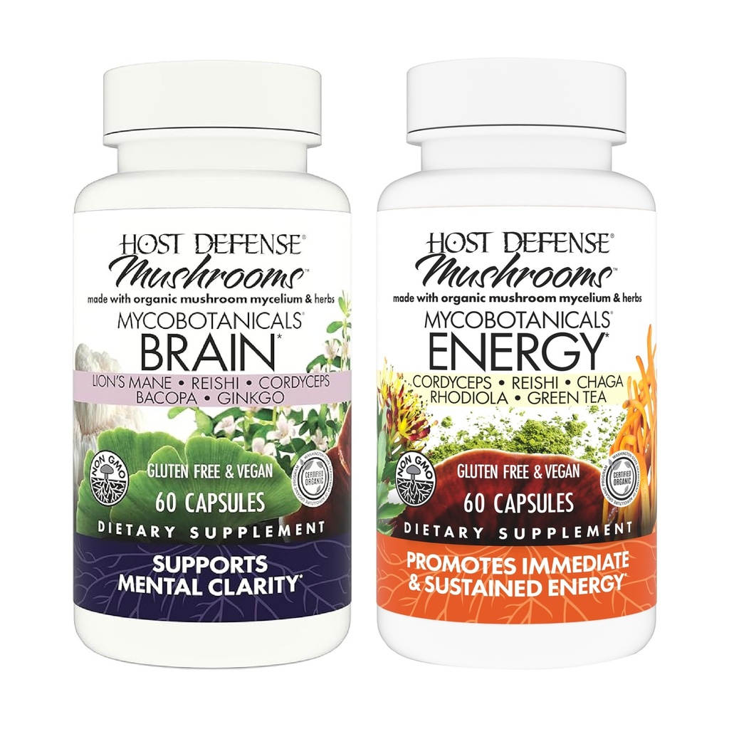 Host Defense Bundle with MycoBotanicals Brain* Capsules, 60 Count & MycoBotanicals Energy* Capsules, 60 Count - Ondersteuning Geheugen & Focus - Ondersteuning Duurzame Energie*