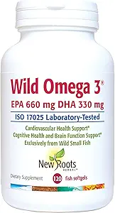 NEW ROOTS HERBAL Wild Omega-3 Fish Oil Supplement 900mg + EPA 600mg DHA 330 mg, Hoogste Concentratie + Vitamine E (120 Softgels)