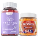 1Pack Saffron Supplement Gummies 100% Pure Saffron Extract Geheel Herb Gummies + 2P Vegan Iron Gummies Supplement met Vitamine C, B12, Folaat & Kurkuma