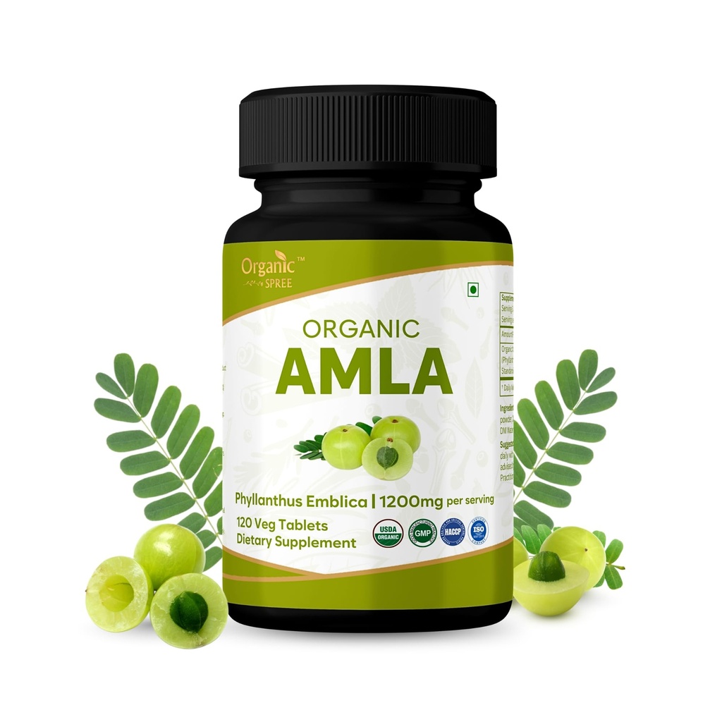 ORGANIC SPREE Amla 120 Tablets - Rich in Vitamin C, Supports Immunity, Hair & Skin Wellness* - Indian Gooseberry (Phyllanthus emblica) - 60 Days Supply - USDA Organic, GMP, HACCP Certified