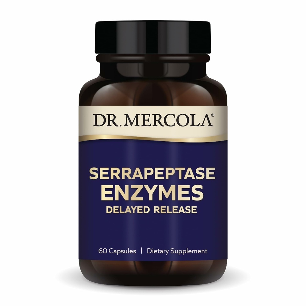 Dr. Mercola Serrapeptase Enzymen - Ondersteunt gezonde Cellulaire Functie - Vertraagde Release - Non-GMO, Glutenvrije & Sojavrije - 60 Capsules