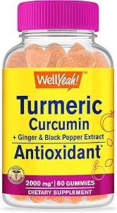 WellYeah Kurkuma Curcumine Gummies met Black Pepper - Antioxidant en Digestieve Ondersteuning - Huidgezondheid en Immuunfunctie - Veganistisch, Non-GMO - 60 Tel.