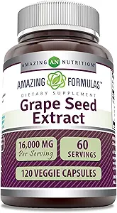 Amazing Formulas Grape Seed 800 Mg Extract (20:1) | 16000 Mg Equivalent | Veggie Capsules | Non-GMO | Gluten-Free | Made in USA (240 Count)