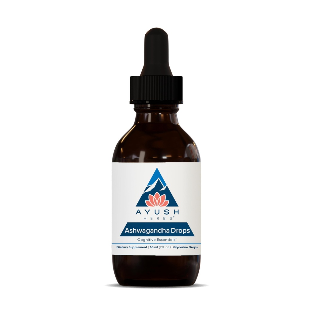 Ayush Kruiden Ashwagandha Drops - Ashwagandha Alcoholvrije druppels voor volwassenen, Kalmerend Dagelijks Supplement voor Focus & Attentie met Biologische Ashwagandha, Citroen smaak - 2 Fl Oz (80 Servings)