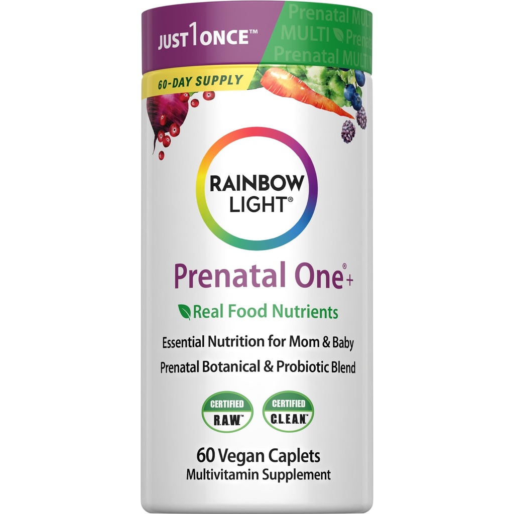 Rainbow Light High-Potency Prenatal One Multivitamine, Prenatal Health Multivitamine ondersteunt de gezondheid van moeder en baby's ontwikkeling, met vitamine C, Vegan, 60 Tellen