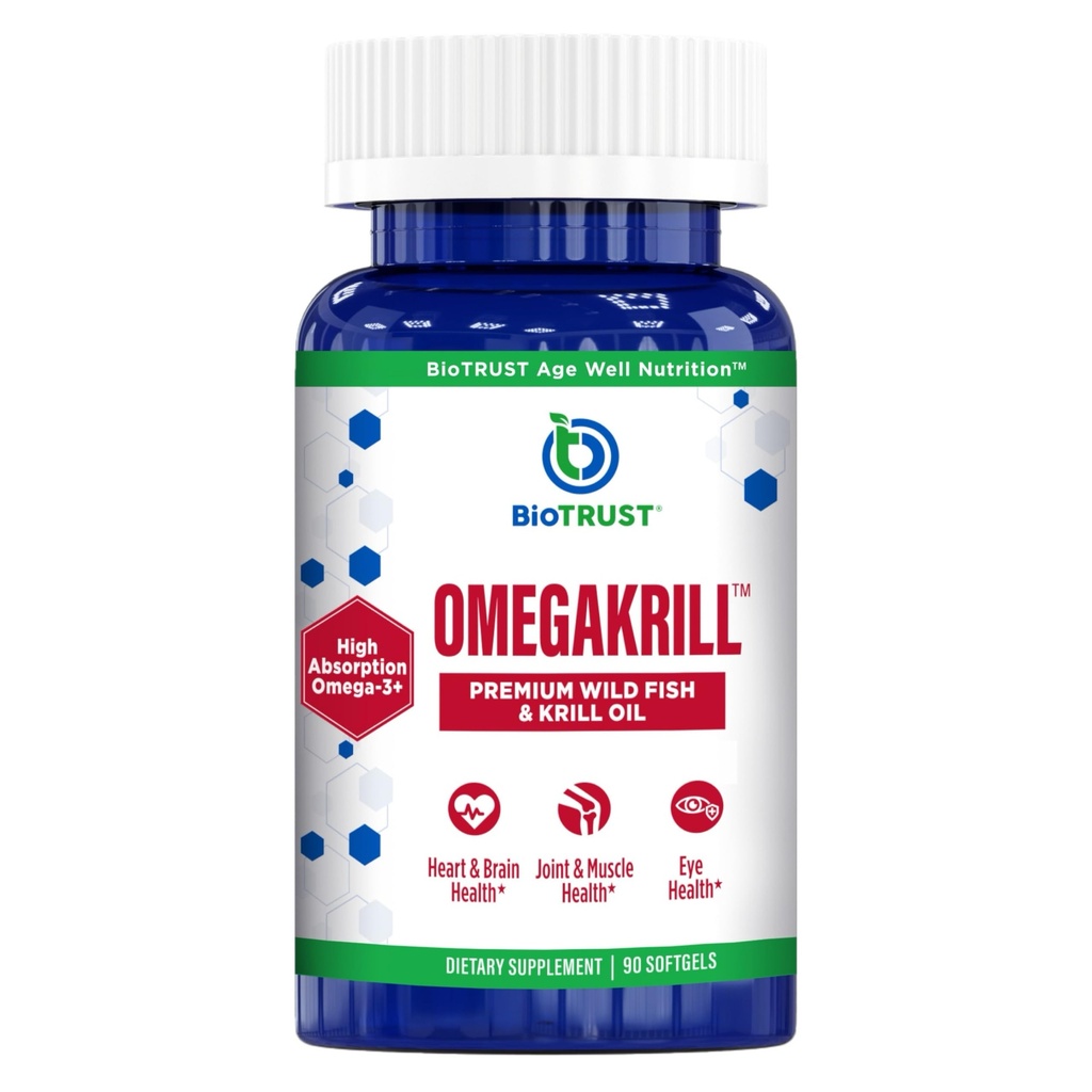 BioTrust OmegaKrill EPA & DHA Omega 3-supplement, Vis en Krillolie om ondersteuning te bieden voor gewrichts-, hart-, hersen-, oog- en huidaandoeningen (30 porties)