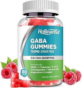 GABA Gummies, Sugar-Free Stress Relief Gummies for Adults, High-Potency GABA L-theanine Supplement with Magnesium, Ashwagandha, 5-HTP & Vitamine B6 for Zzz & Brain Health, Vegan, 60