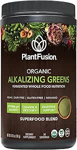 PlantFusion Alkalizing Super Greens Powder - Fermented Greens Superfood Powder Blend with Digestive Enzymes Probiotics & Prebiotic Fiber - Organic, Non-GMO, Vegan, Gluten-Free - 8,46 oz 30 Servers