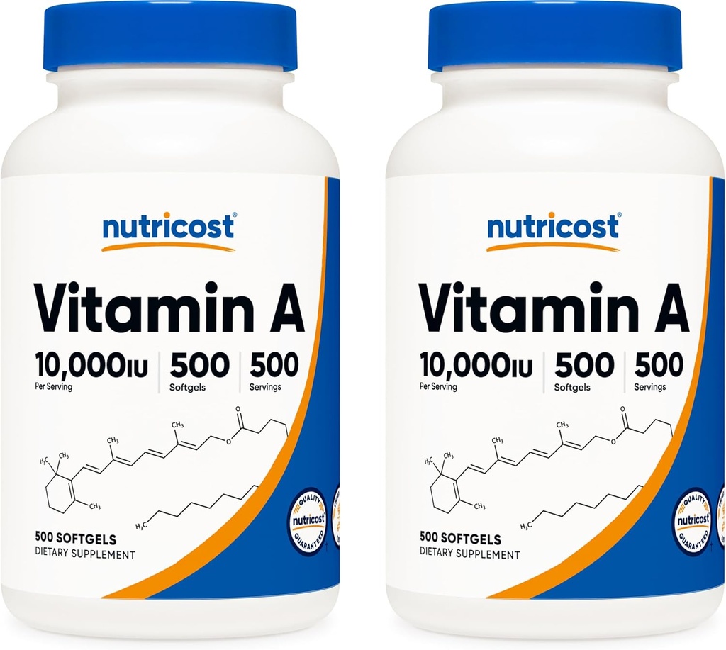Nutricost Vitamine A 10.000 IE, 500 Softgels (2 flessen)