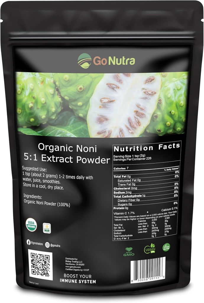 Noni Fruitpoeder Biologische 5:1 Extract Pure 1lb. (16 oz) Superfood Noni Poeder