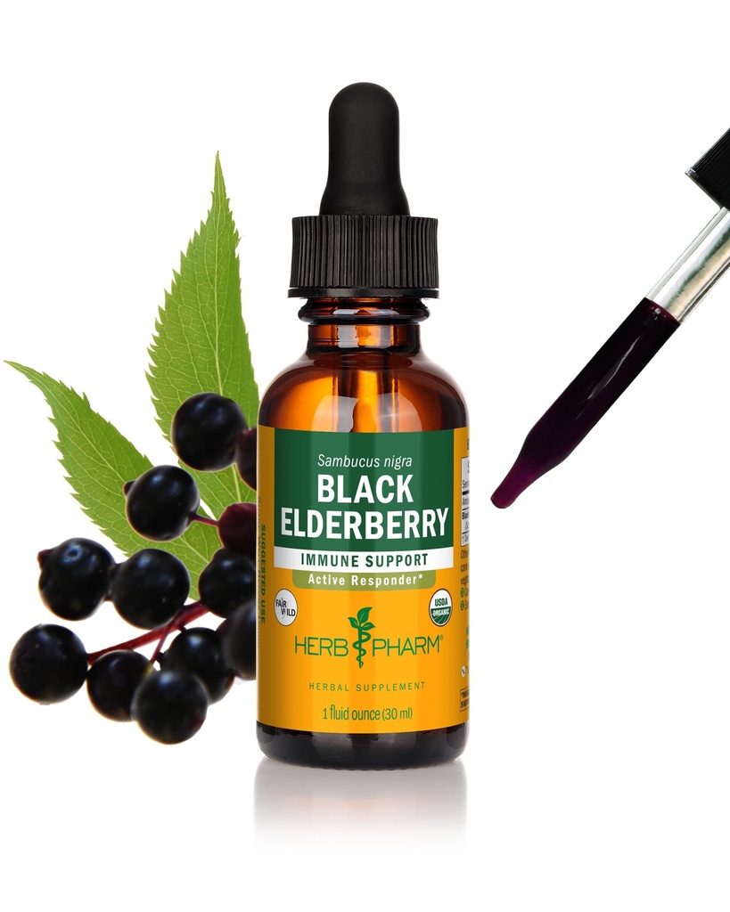 Herb Pharm Certified Organic Black Elderberry Liquid Extract Drops for Immune System Support, Organic Cane Alcohol, 1 Oz