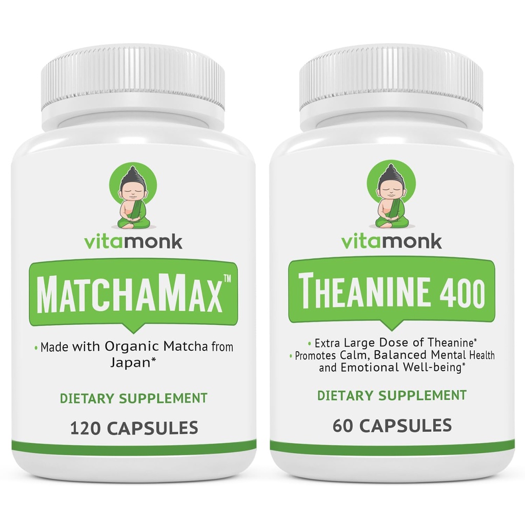 VitaMonk MatchaMax Matcha Capsules & L-Theanine 400 mg - Boost Energy and Enhance Focus Bundle