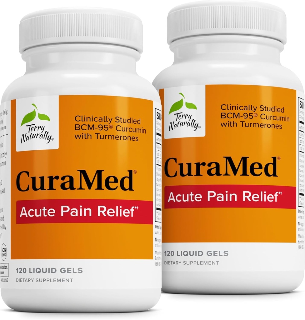Terry Naturally CuraMed Acute Pain Relief - Supplement with BCM-95 Curcumin & BOS-10 Boswellia - Black Sesame Seed Oil to Support Relief of Occasional Discomfort - 120 Liquid Gels (Pack of 2)