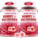 (2 Pack) Suikervrij Gemethyleerde multivitamine voor vrouwen Gummies met Calcium, D3 K2, Inositol, Folaat, Biotine, IJzer, Vitamine A, C, E, B Complex - Multi Vitaminen & Mineraal - Energie, Immune, Bone - Veganistisch