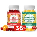 Lunakai Vitamine D3 en Vitamine B12 Gummies Bundle - Immuniteit, Bone en Mood Ondersteuning VIT D3 2000IU Supplement - 3000mcg Methylcobalamine Hoge Absorptie Energie Gummy