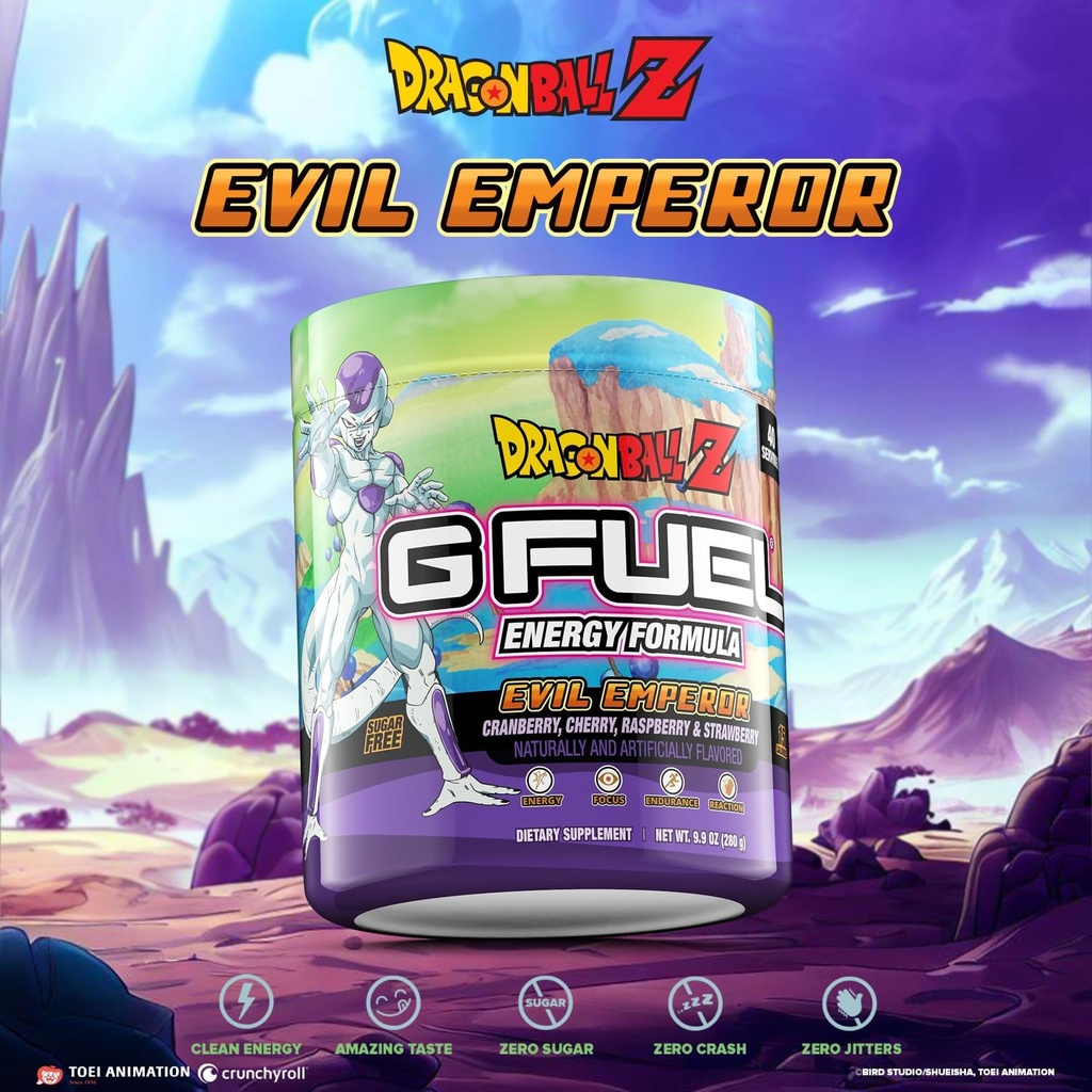 G Fuel Dragon Ball Z Energy Drink Powder, Pre Workout Cafeïne Mix voor Gaming, Suikervrije Focus Amino, Vitamine + Antioxidanten, 9.9oz (Berry Medley, 40 Servers)