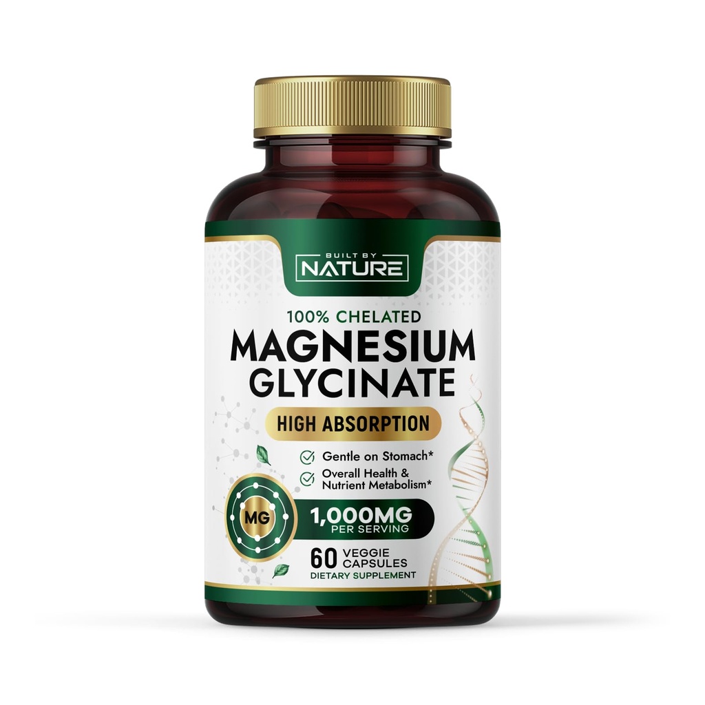 Gebouwd door de natuur Magnesium Glycinate 1000mg Hoge absorptie Magnesium Supplement 