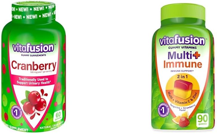 Vitafusion Cranberry Gummies voor Vrouwen 500mg en Multi+ Immune Ondersteuning Gummies met Vitamine C Zink Dagelijks Multivitaminen 90 Tellen