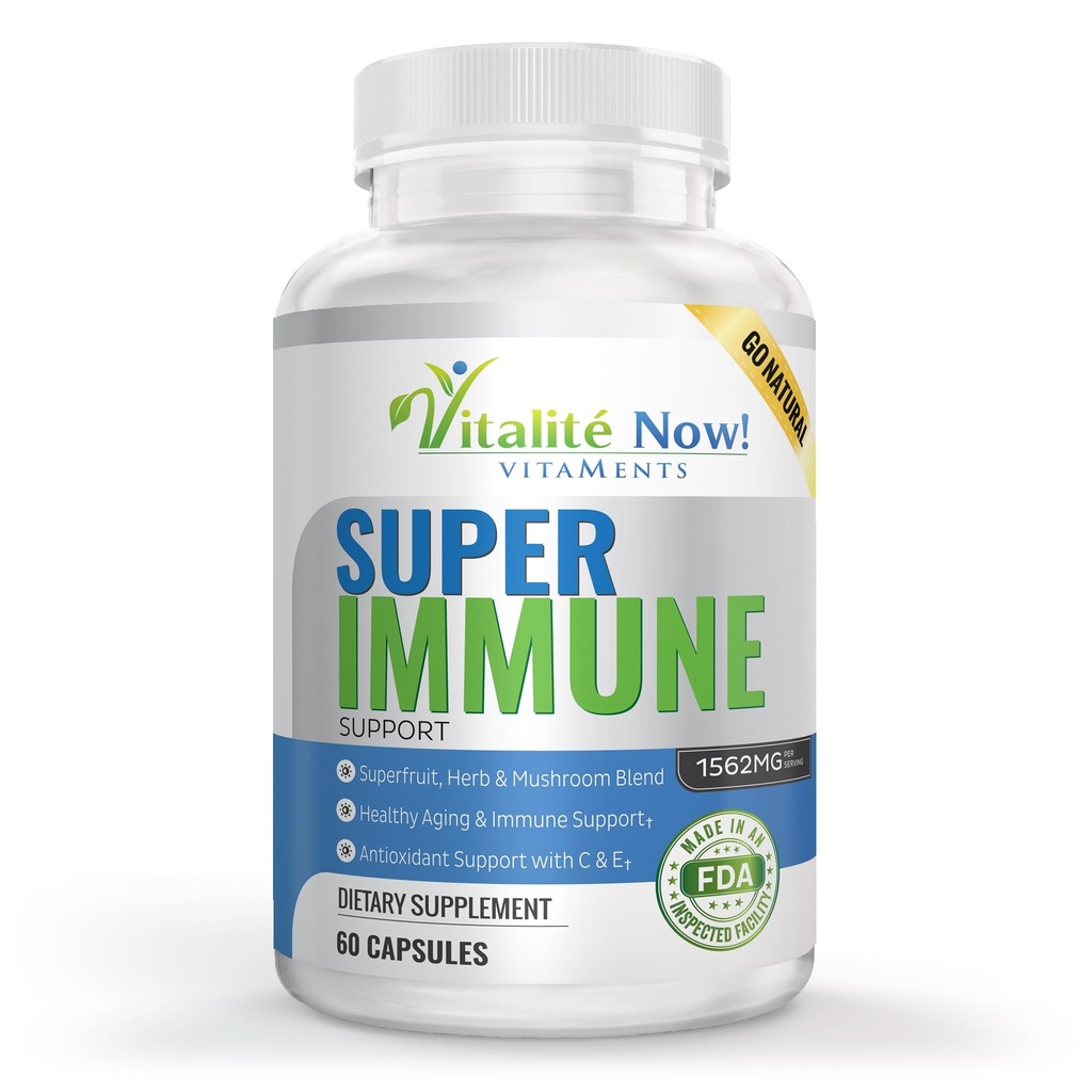Super Wellness Immune Booster - Quercetin Immunity Support, 25 Vitamins, Herbs, Superfoods, Mushrooms - Vitamins C & E - Selenium - Turmeric - Immune Defense Supplement - 60 Capsules
