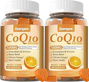 2 Packs CoQ10 500MG Gummies - 3X Better Absorptie Coenzym Q10 Supplementen - Plus Omega-3, Magnesium, Vitamine B3 & Zink voor de gezondheid van het hart, Cellular Energy & Antioxidant, 120 Cts