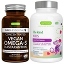 Vegan Omega-3 Algenolie + Advanced Kids Multivitamine Gummy Bundle, Hoge Concentratie DHA & EPA + Vitamine A, B, C, D3 & E, Clean Ingrediënten 60 Softgels + 90 Berry Flavor Gummies, door Igennus
