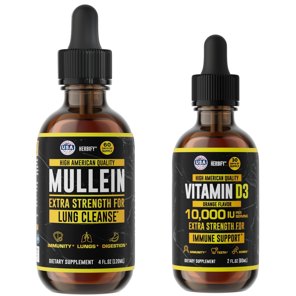 HERBIFY Bundle - Mullein Leaf Extract & Vitamin D3 - Respiratory Support & Immune Boost