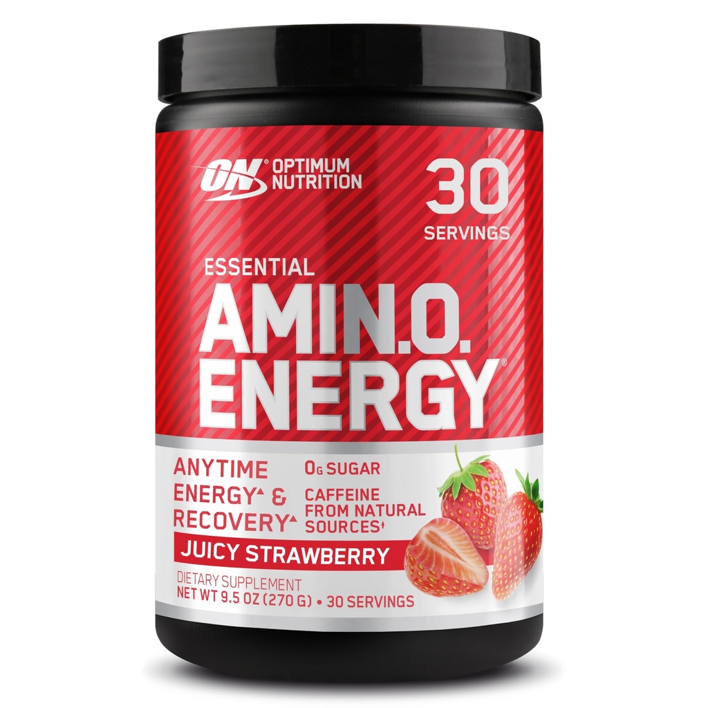 Optimale voeding Amino Energy - Pre-workout met groene thee, BCAA, Aminozuren, Keto vriendelijk, Green Coffee Extract, Energiepoeder - Sappige aardbeien Burst, 30 porties (Verpakking mei Vary)