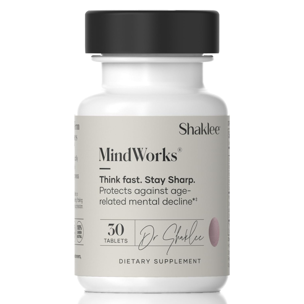 Shaklee MindWorks® - Brain Health Supplement for Brain Sharpness & Focus - Ondersteunde voedingsstoffen en extracten - Chardonnay Grape Seed Polyfenolen, Guarana Extract, Vitaminen B6, B12, Folaat - 30 tabletten
