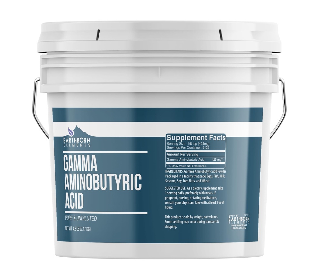 Earthborn Elements Gamma Aminobutyric Acid (GABA) 1 Gallon Bucket, Pure & Undiluted, Dietary Supplement (4.8 Pound)