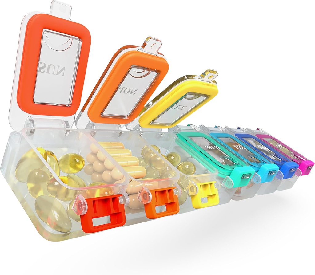 Bexeen Weekly Medicine Pillen Organisator Waterdichte 7 Dagen Grote Pillen Doos Dagelijkse Pillen Case Cute Vitamine Organizer Portable Pillen Container Reizen Pillen Houder XL Supplement Medicatie Dispenser Een per dag